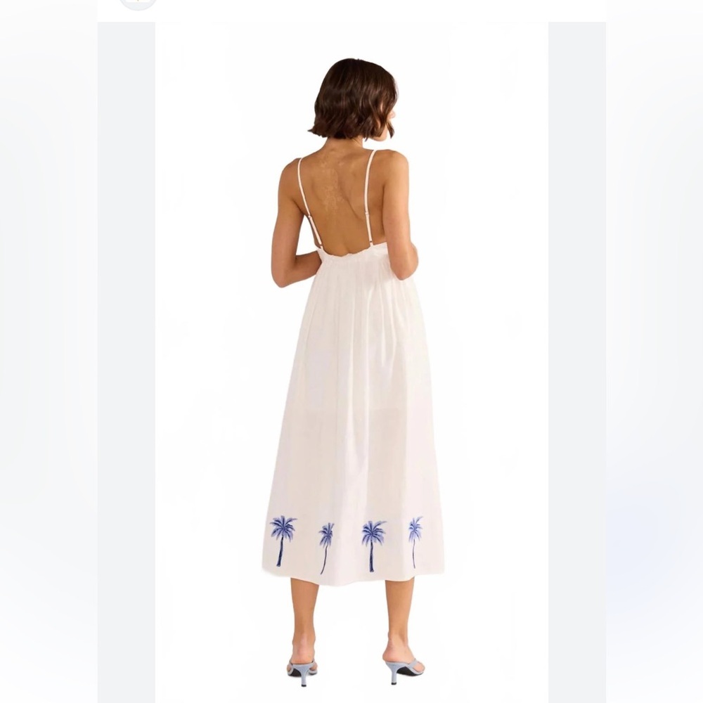 MinkPink White tropical palm tree embroidered midi dress - Picture 3 of 10